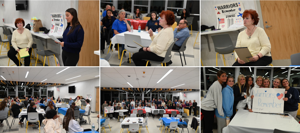 A collage of six photos showing community members participating in a meeting or presentation in a bright room.